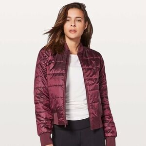 lululemon non-stop reversible bomber, burgundy, size 4